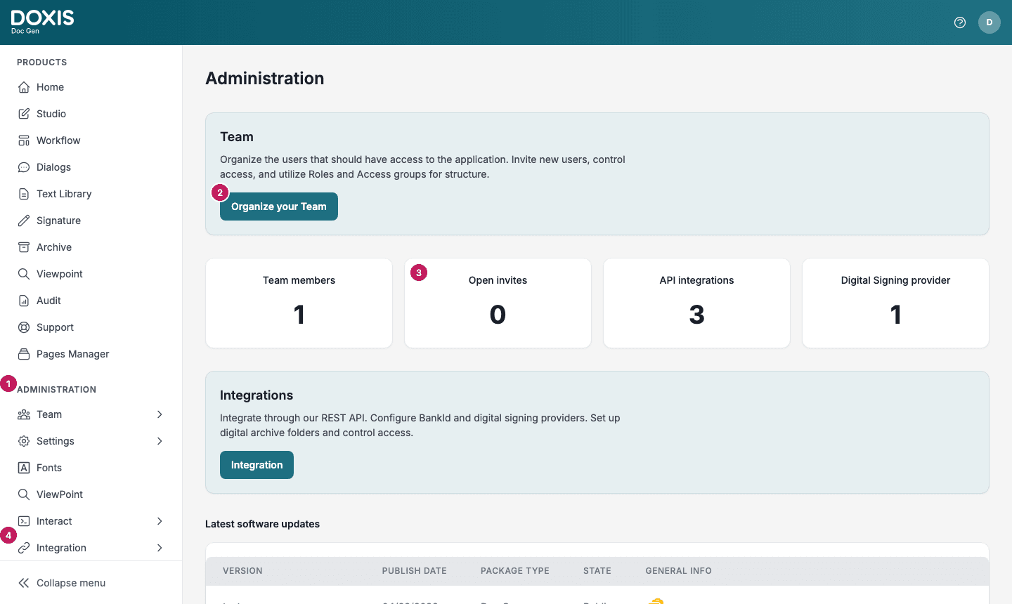 Administration home page