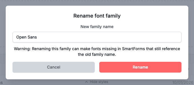 Rename a font family