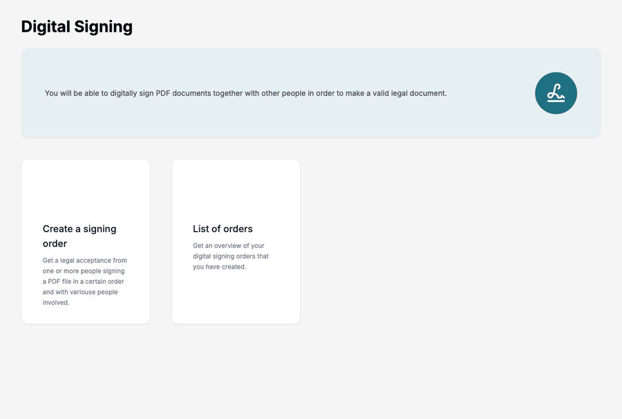 The creator: add two PDF files, name the order, add two signers and set who signs first