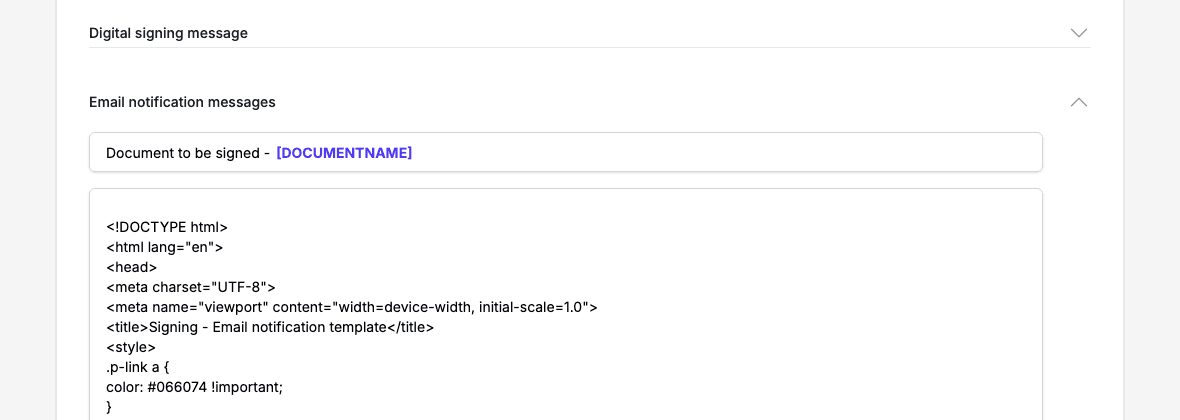 The Email notification messages panel open, with the subject and the start of the message