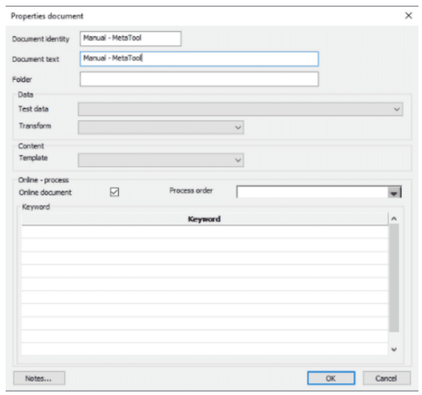 The Properties document dialog
