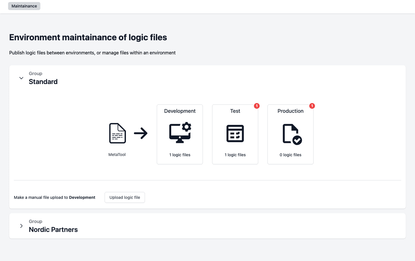 The Templates page with the Standard group