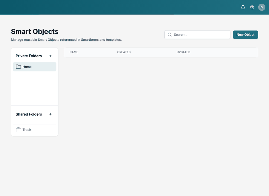 Creating a Smart Object: New Object, a name, Save, then four properties and Publish. The status changes to Published.