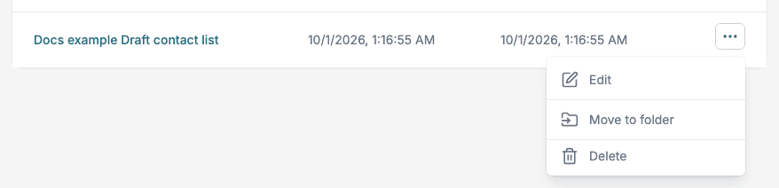 The row menu of a Smart Object with Edit, Move to folder and Delete.