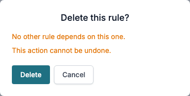 The Delete this rule? dialog for a Show/Hide rule