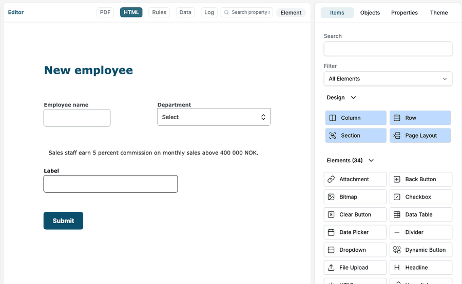 Press Ctrl+F, type emp, choose employeeName, and the Properties tab opens