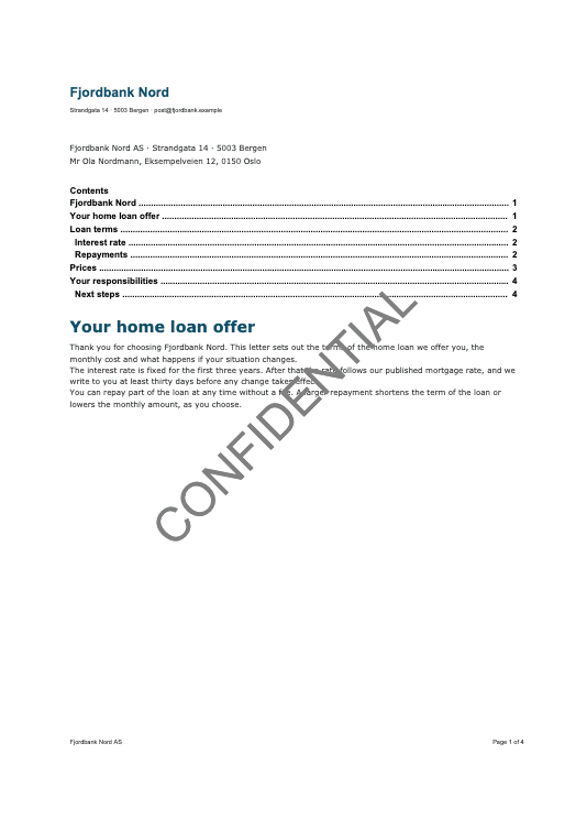 Page 1 of the example letter with the word CONFIDENTIAL printed diagonally across the page in grey.