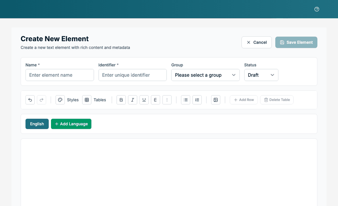 A new text being created, with a style applied and a Norwegian version added