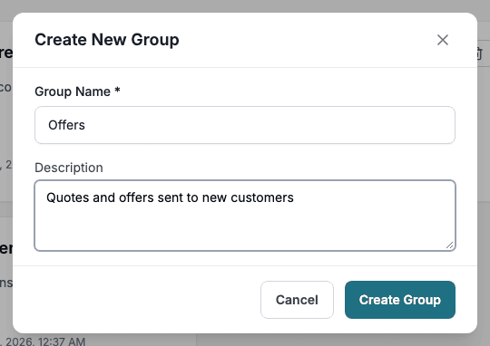 The Create New Group dialog