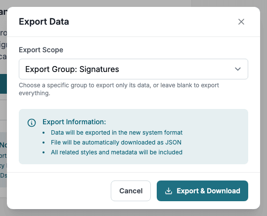 The Export Data dialog