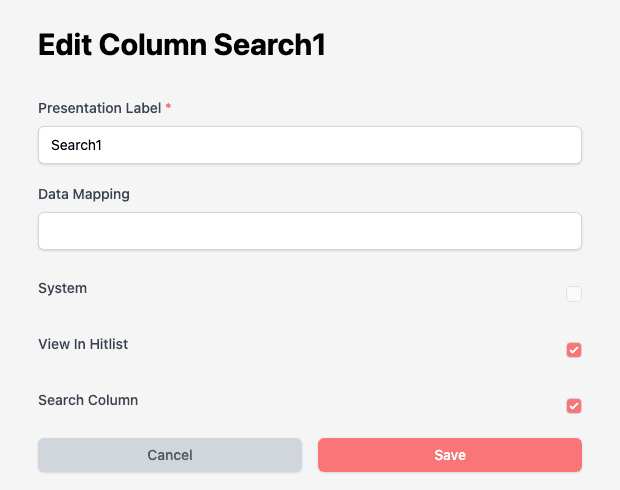 Edit Column page for a custom column
