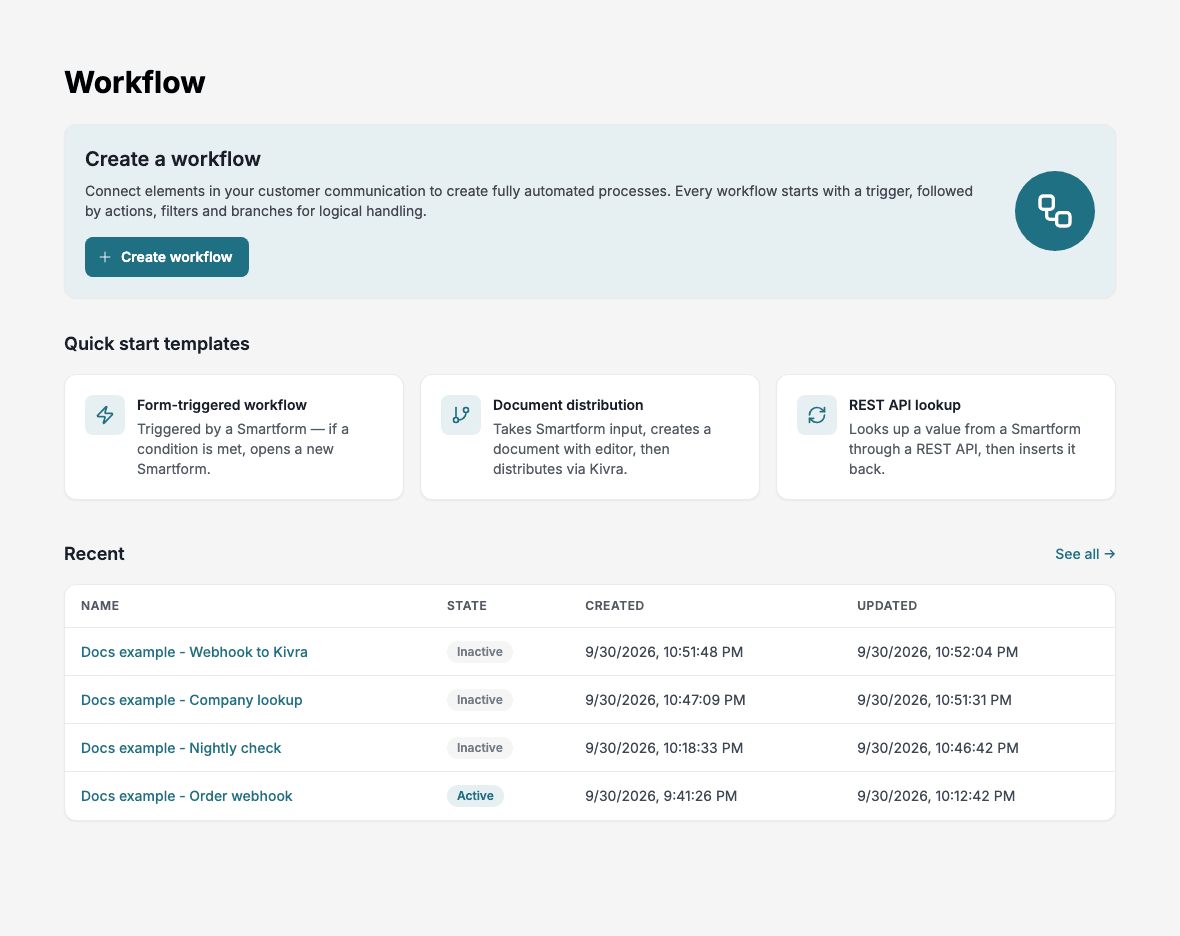The Workflow Home screen