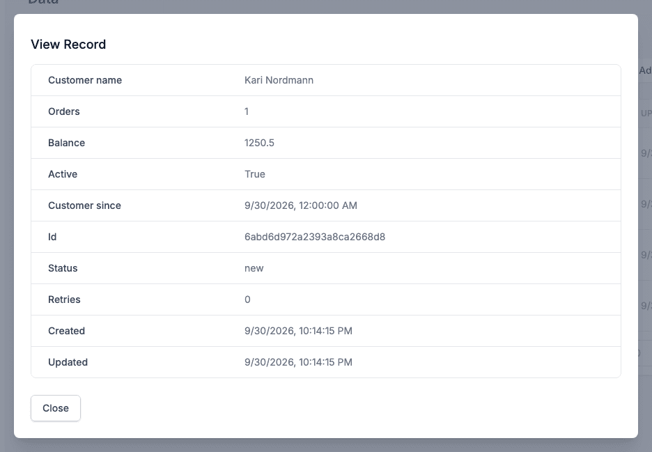 View Record dialog