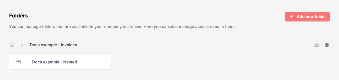 Inside the folder Docs example - Invoices, with one subfolder