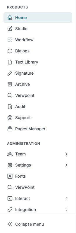 Audit in the Doc Gen start page menu