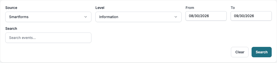 The filters of the Audit list