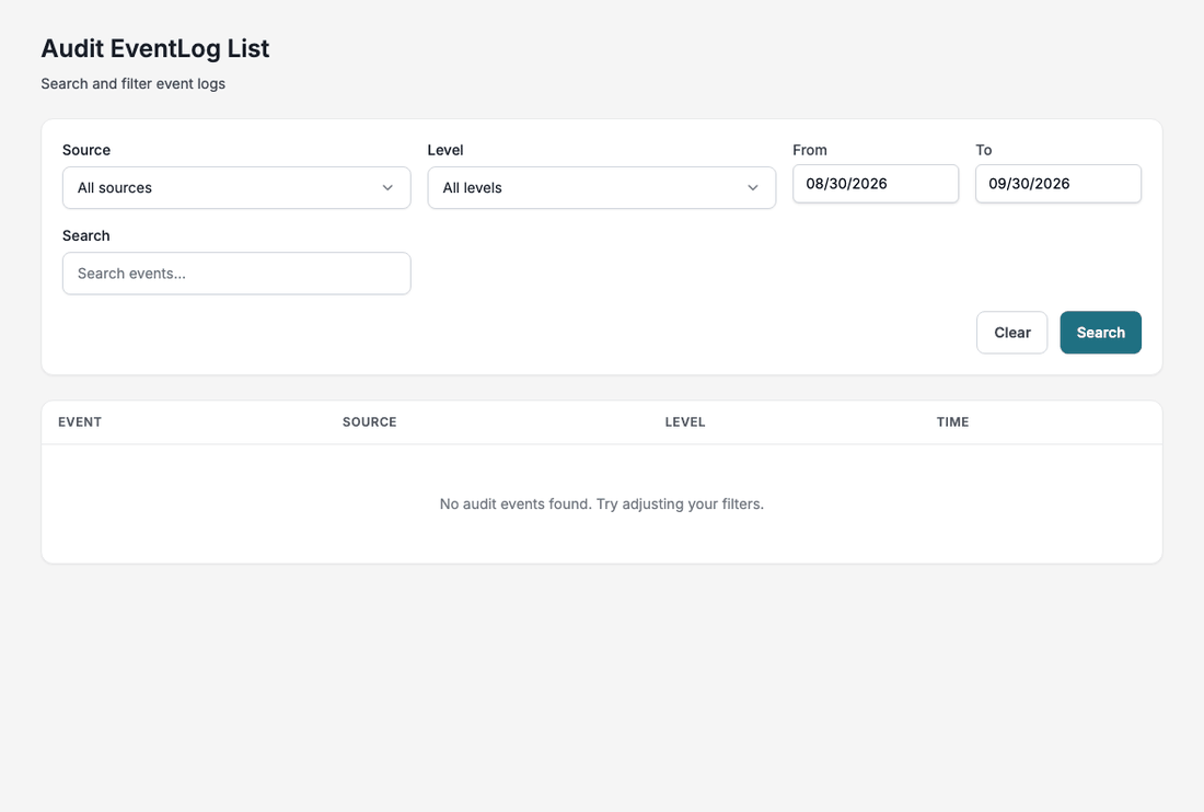 Choose the filters, search, open an event and go back