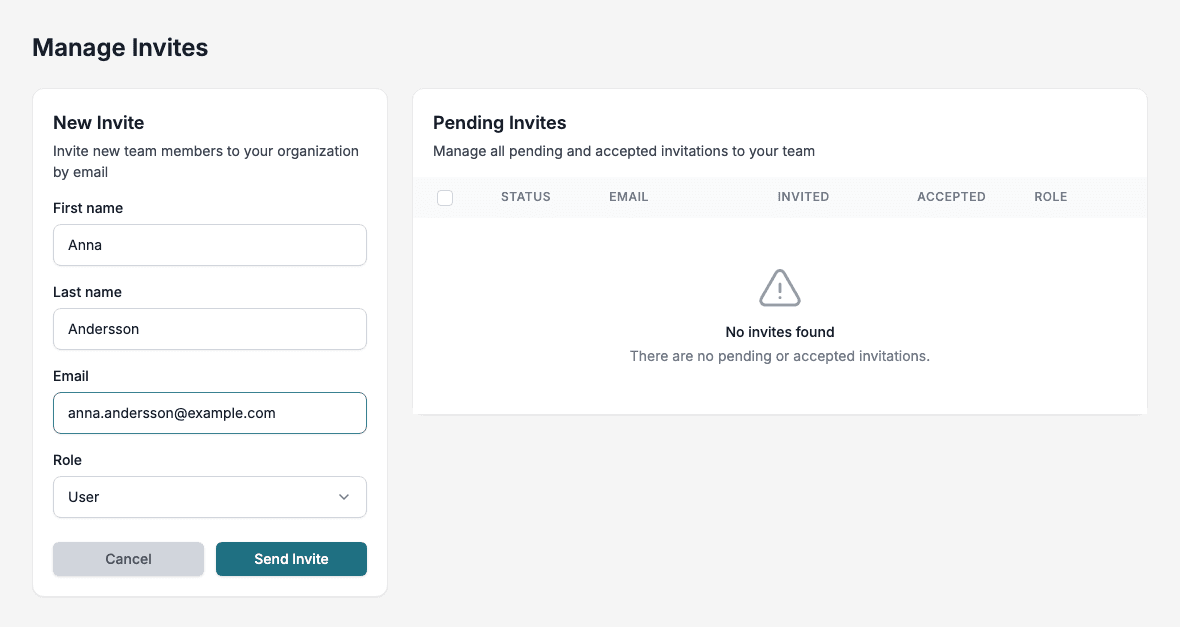 Invite page