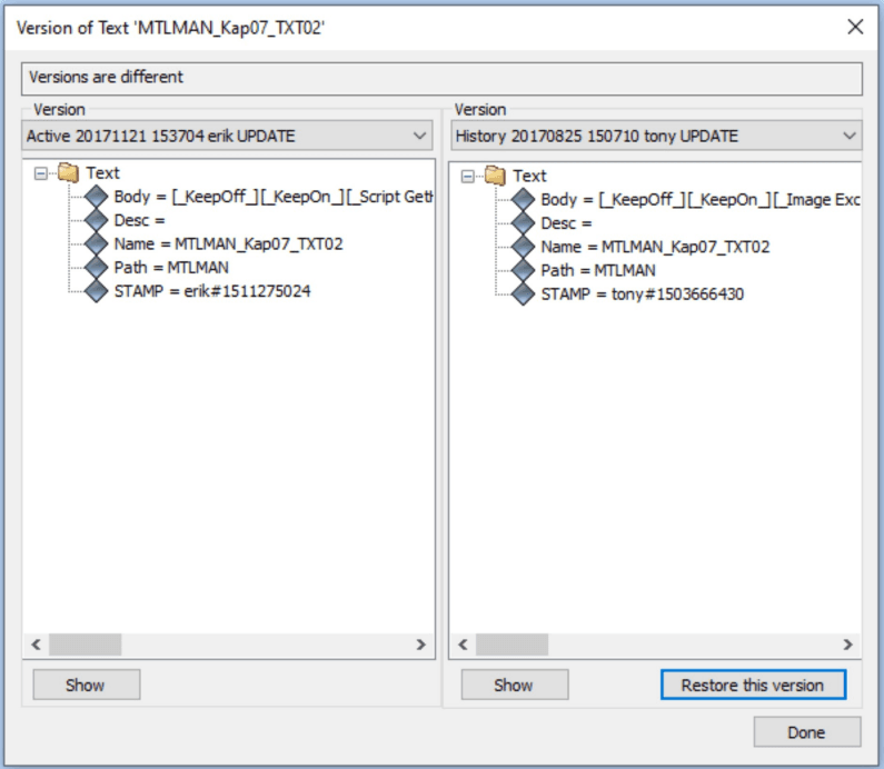 Change log context menu