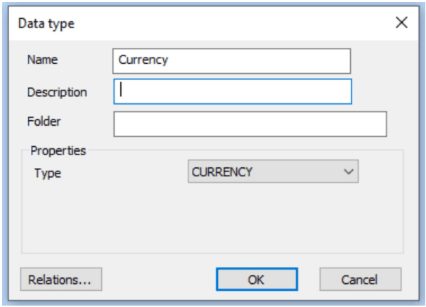 The Value type dialog, shown with its old title Data type