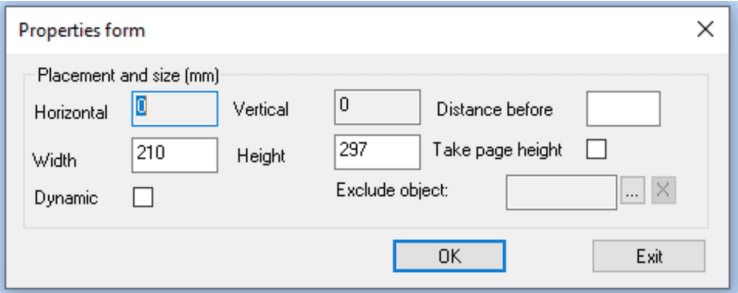 Properties form