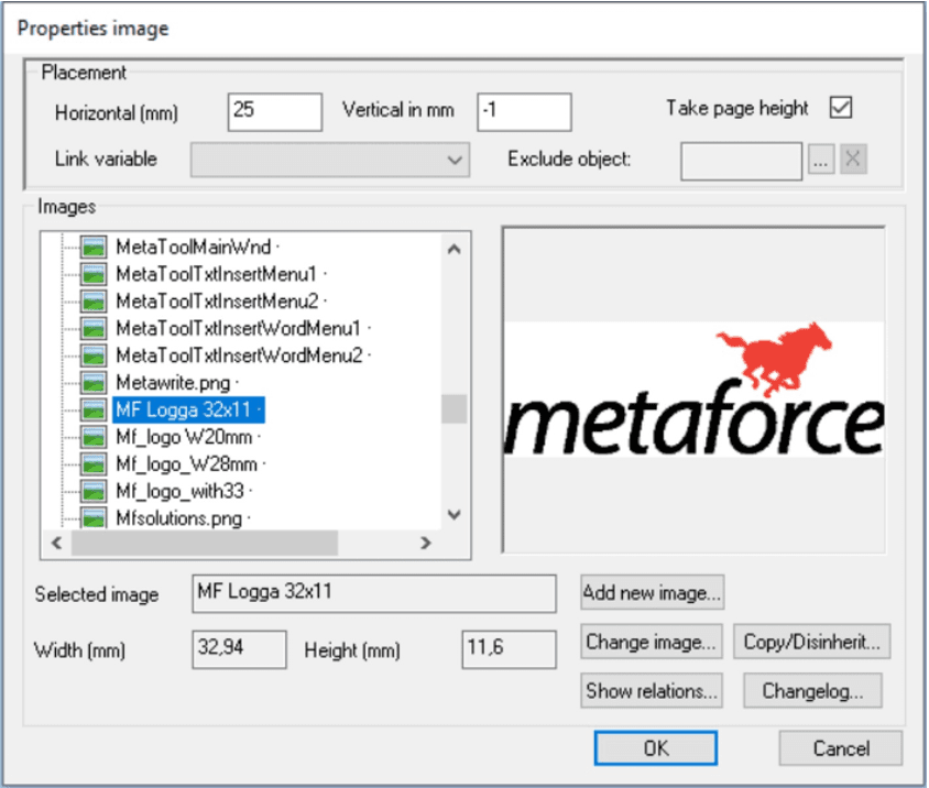 Properties image dialog