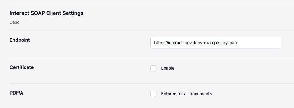 Interact SOAP Client Settings
