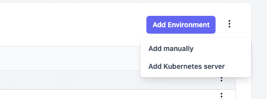 The Add Environment menu