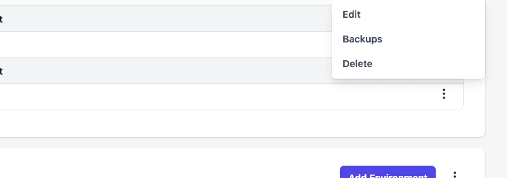 The server menu of a virtual machine server