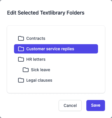 Choosing text library folders