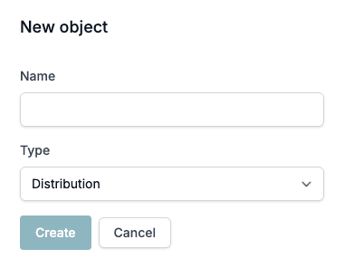 The New object dialog with the Type list set to Distribution.