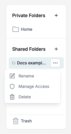 The menu of a shared folder with Rename, Manage Access and Delete.