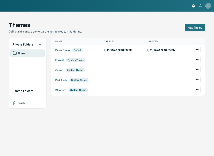 Creating a copy of the system theme Ocean and giving it a new name. The editor shows Saved.
