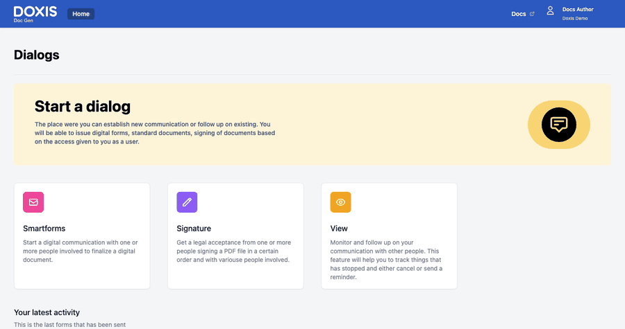 Sending a Smartform: choose the form, fill in the receiver and the private secret, click Send