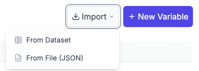 The Import menu with From Dataset and From File (JSON)