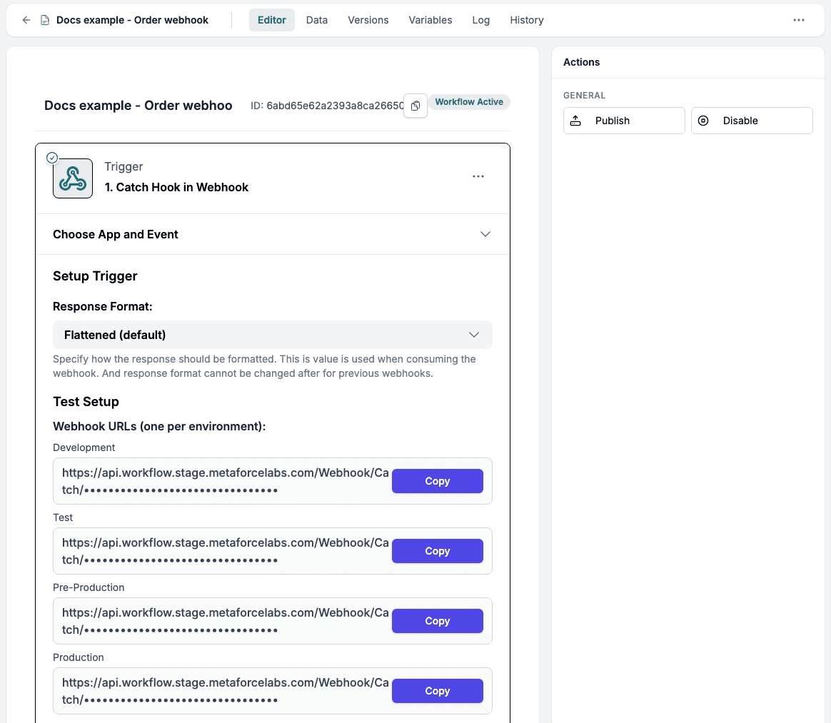 Webhook trigger with one URL per environment